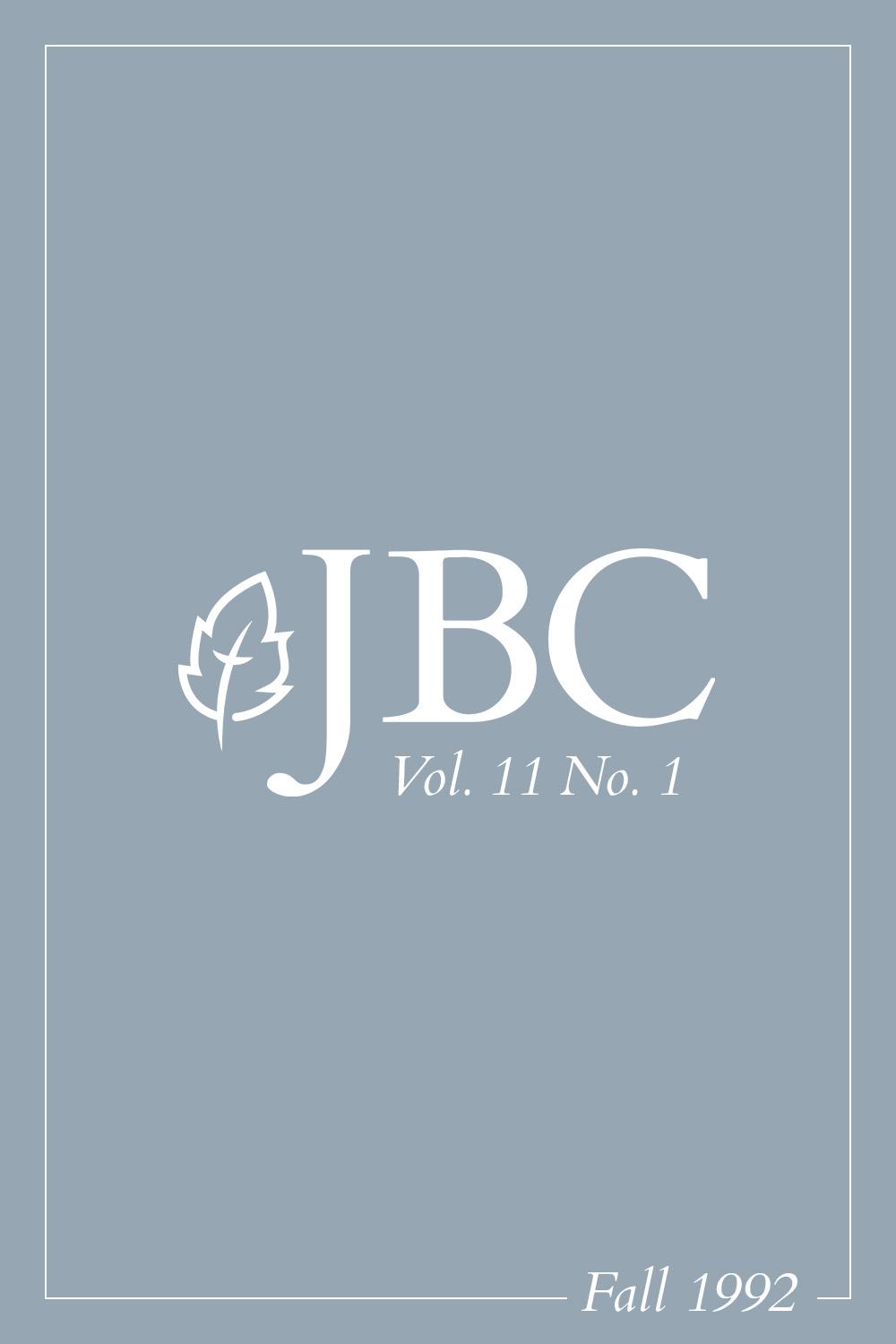 Featured image for JBC Volume 11:1 (Fall 1992) PDF