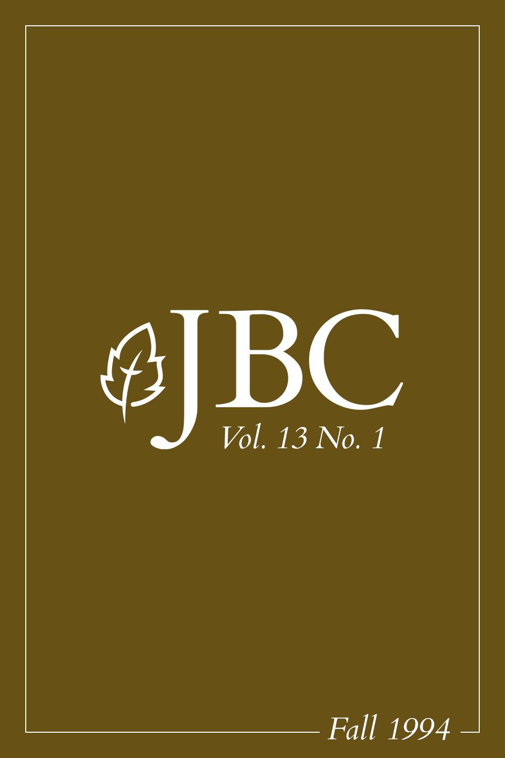 Featured image for JBC Volume 13:1 (Fall 1994) PDF