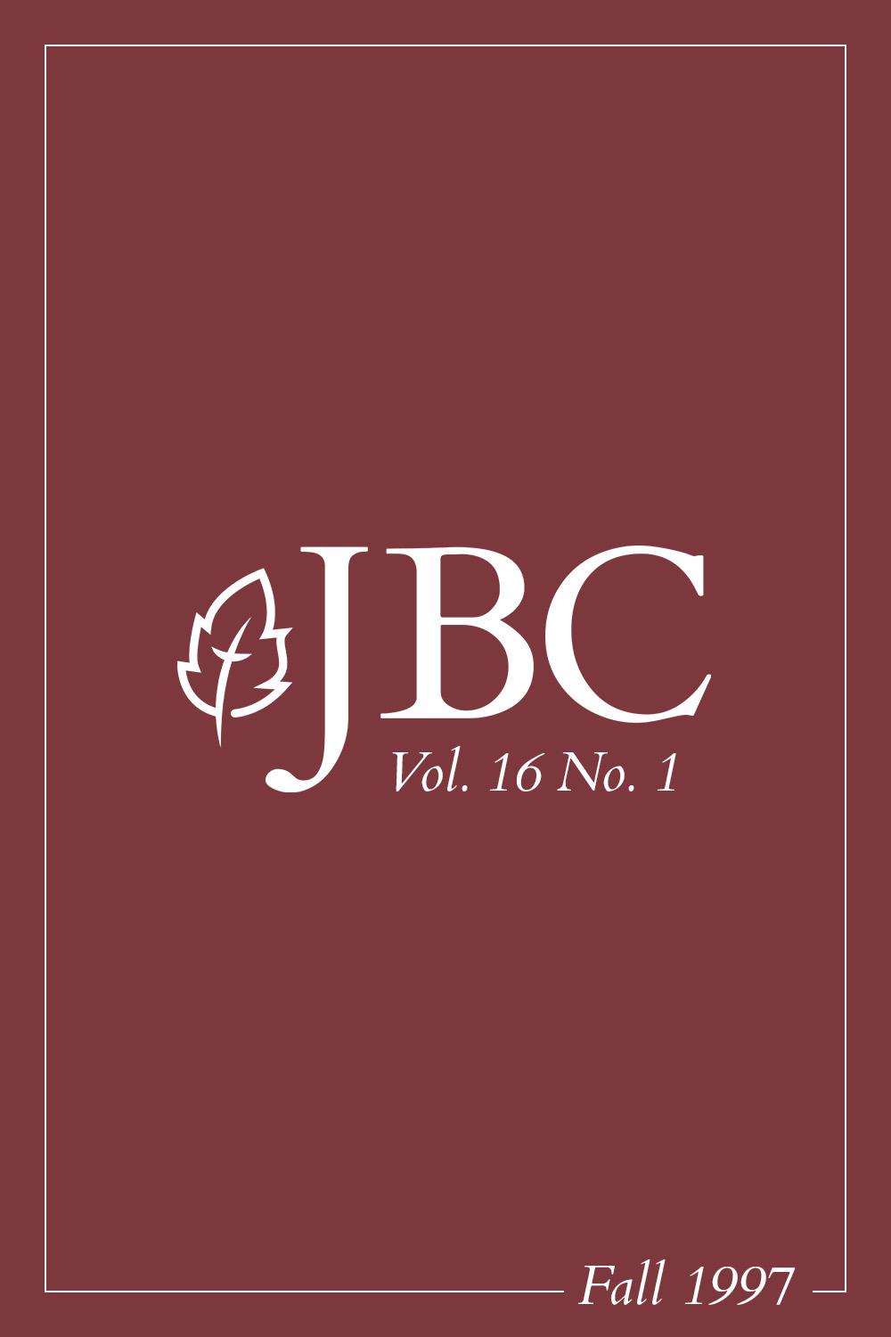 Featured image for JBC Volume 16:1 (Fall 1997) PDF