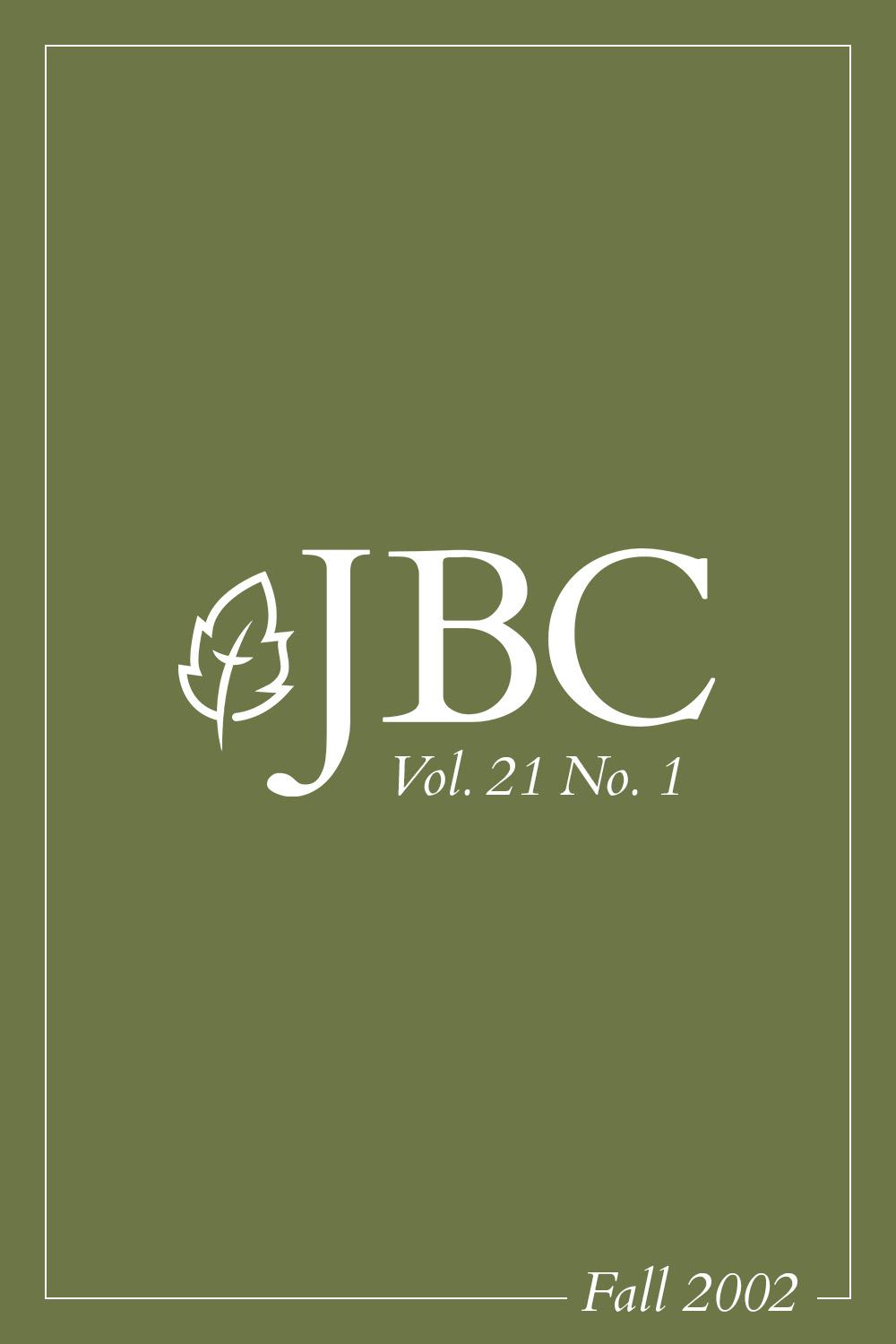 Featured image for JBC Volume 21:1 (Fall 2002) PDF