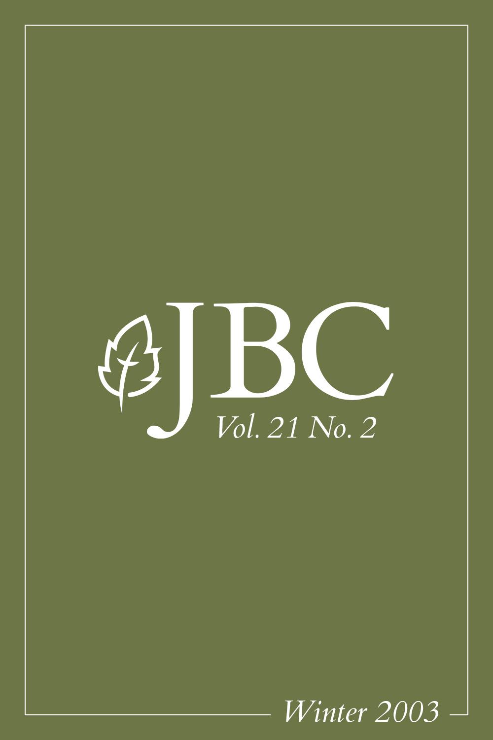 Featured image for JBC Volume 21:2 (Winter 2003) PDF
