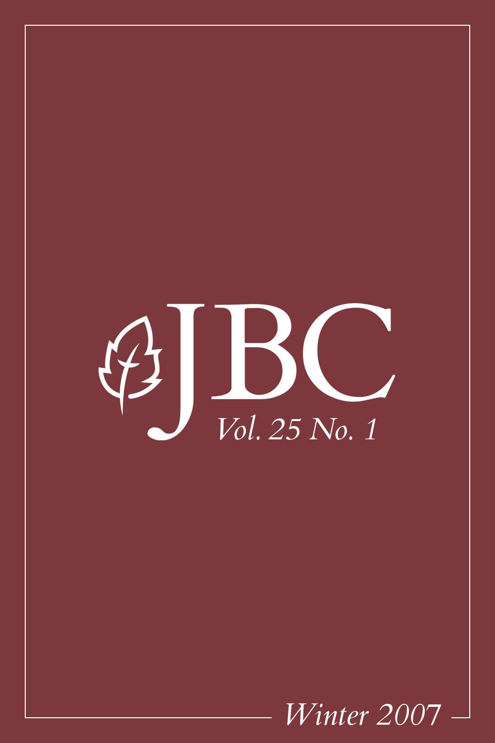 Featured image for JBC Volume 25:1 (Winter 2007) PDF